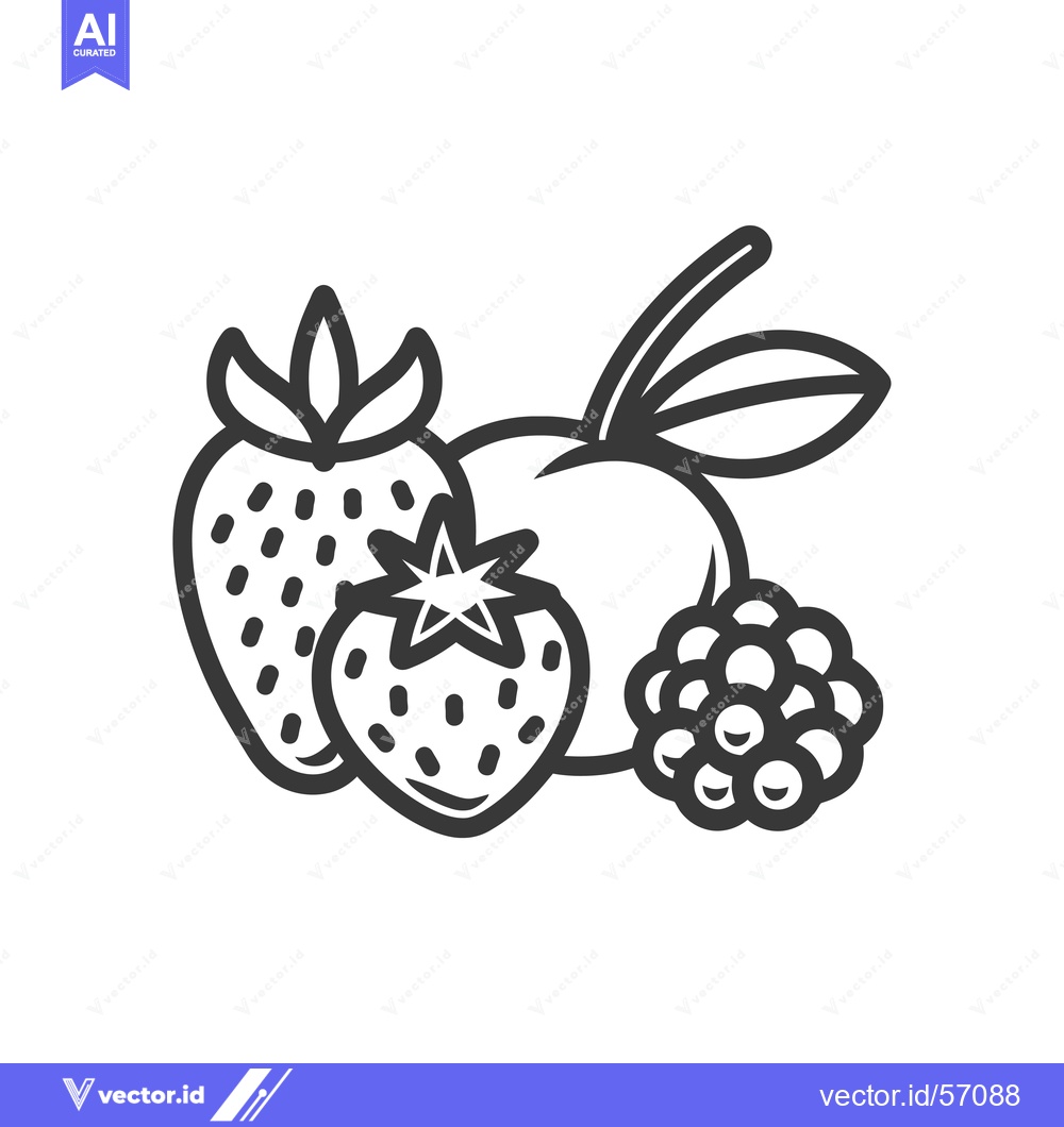 Premium Vector dari Line drawing of a strawberry, raspberry, and blackberry