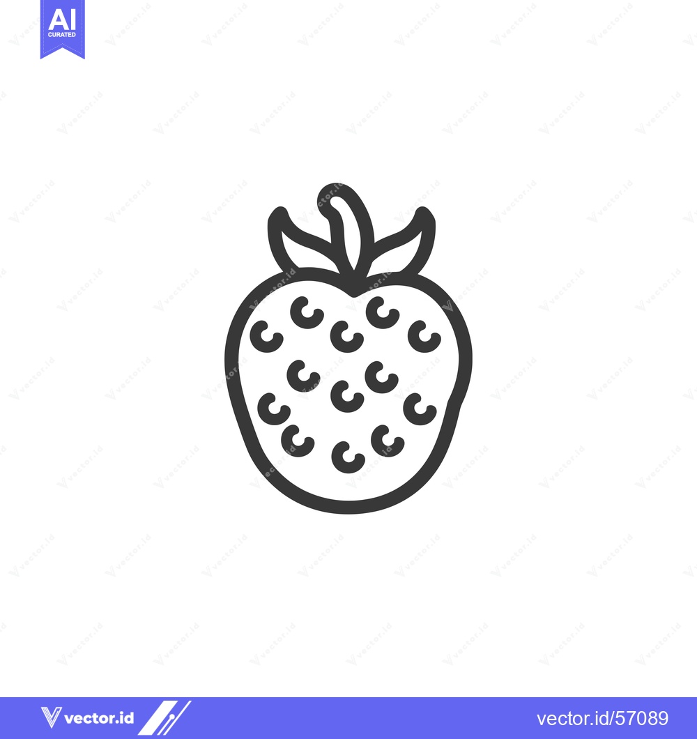 Premium Vector dari Line Drawing of a Strawberry with Seeds and a Stem