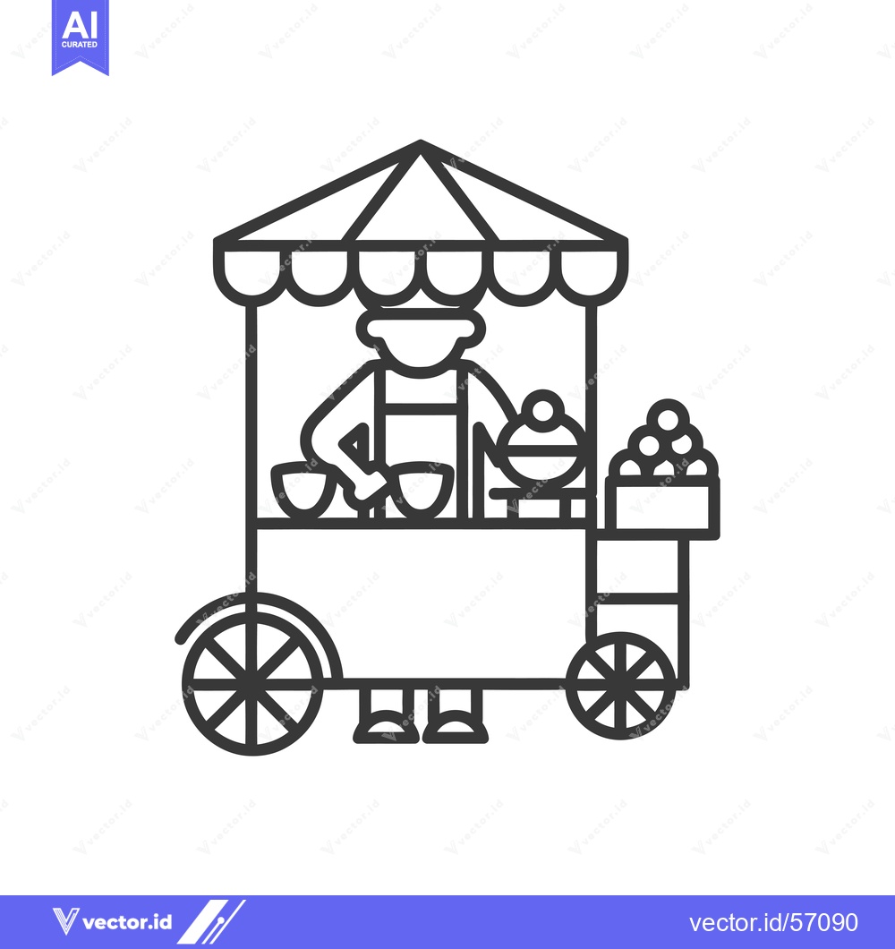 Premium Vector dari Line Drawing of a Street Food Vendor Cart