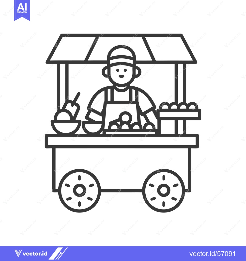 Premium Vector dari Line drawing of a street vendor with a cart selling fruit