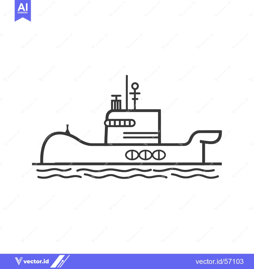 Premium Vector of Line drawing of a submarine with a periscope and four propellers