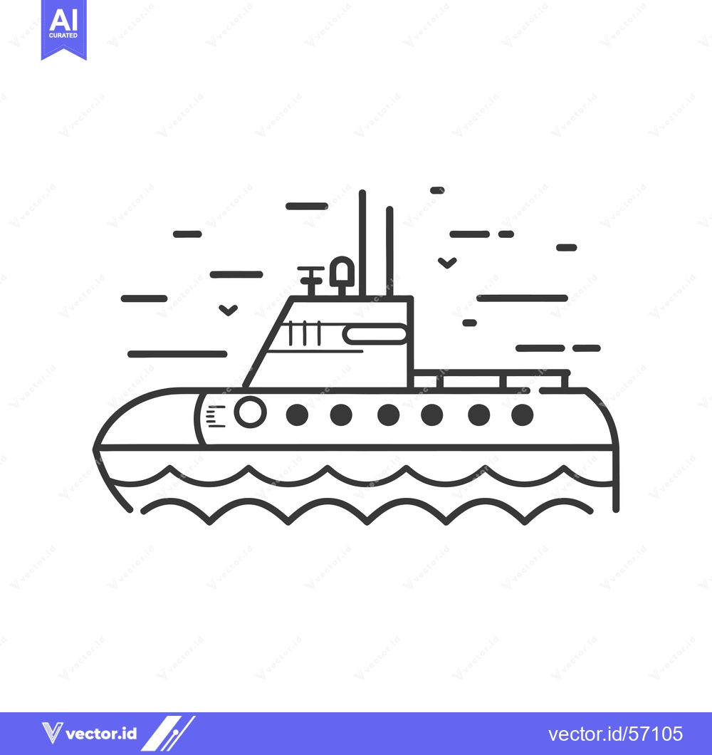 Premium Vector of Line Drawing of a Submarine with Wavy Water