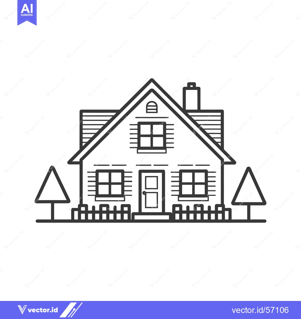 Premium Vector dari Line drawing of a suburban house with a fence and trees