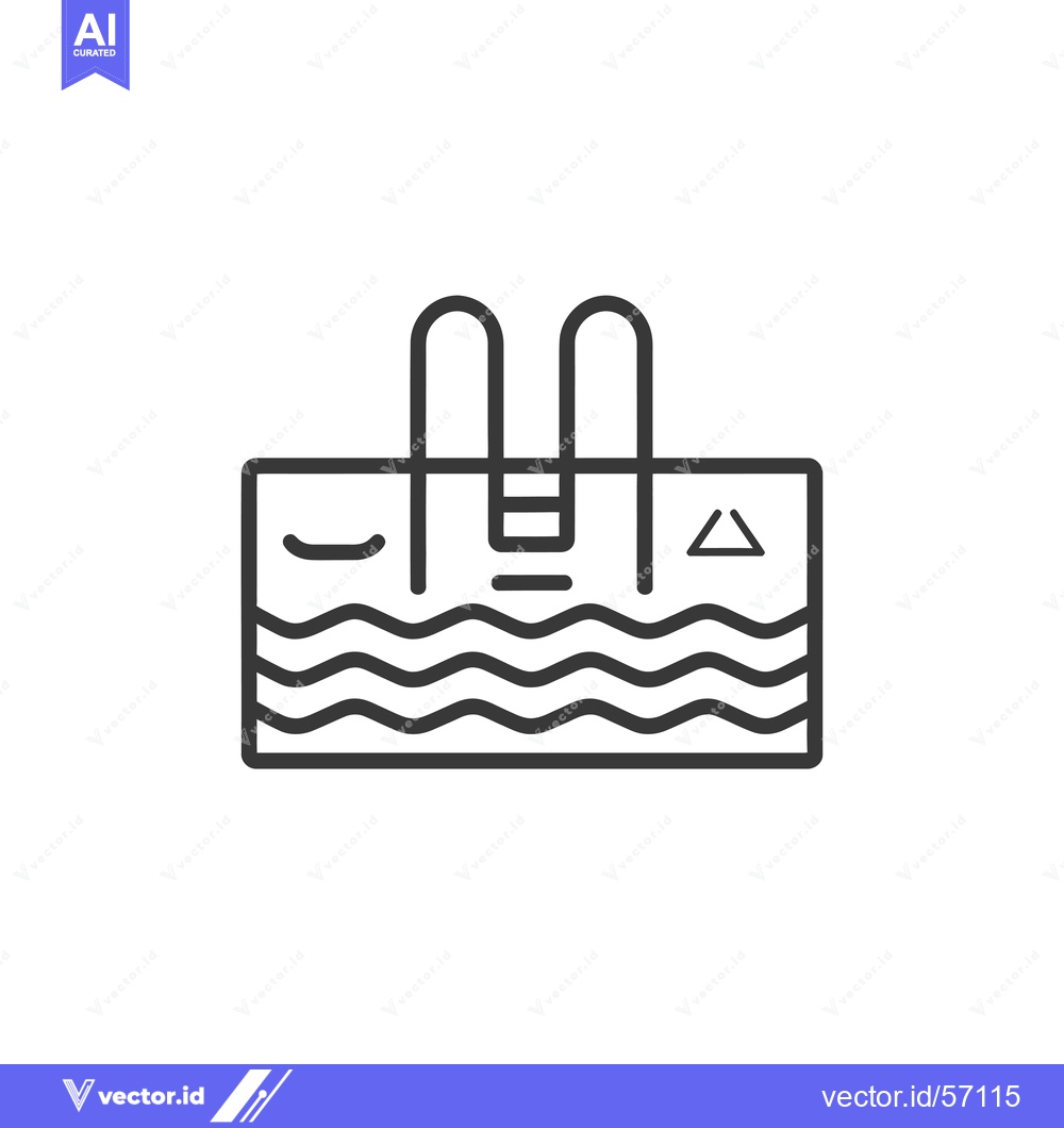 Premium Vector of Line Drawing of a Swimming Pool with Ladder and Warning Sign