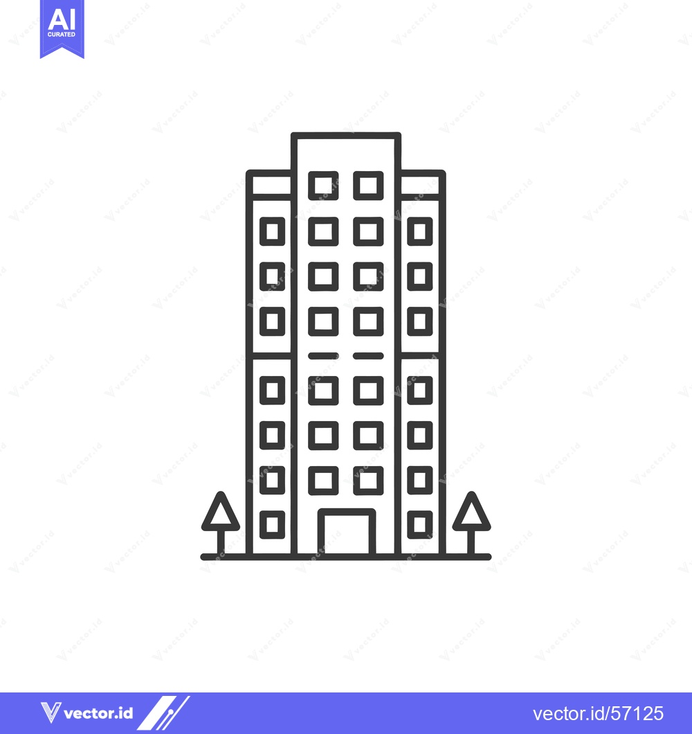 Premium Vector dari Line drawing of a tall building with trees on either side