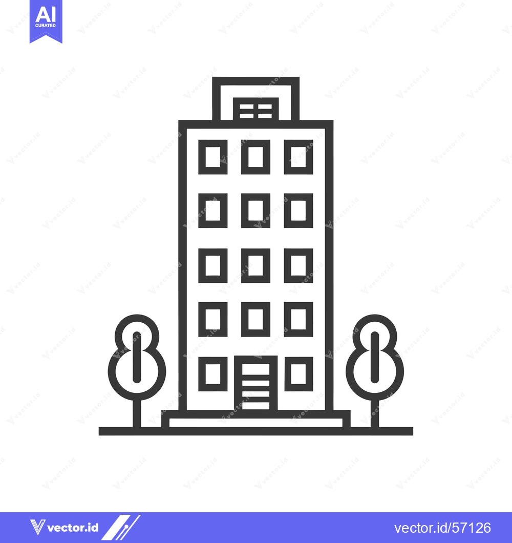 Premium Vector dari Line Drawing of a Tall Building with Two Trees