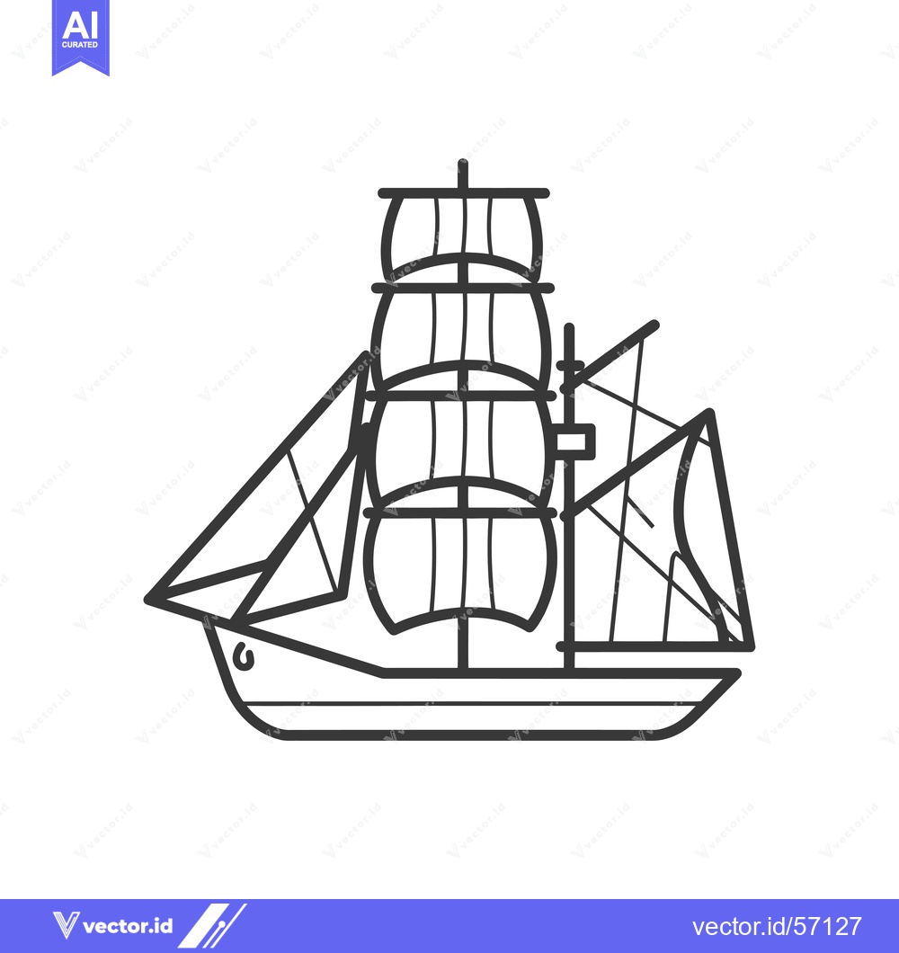 Premium Vector of Line Drawing of a Tall Ship with Multiple Sails