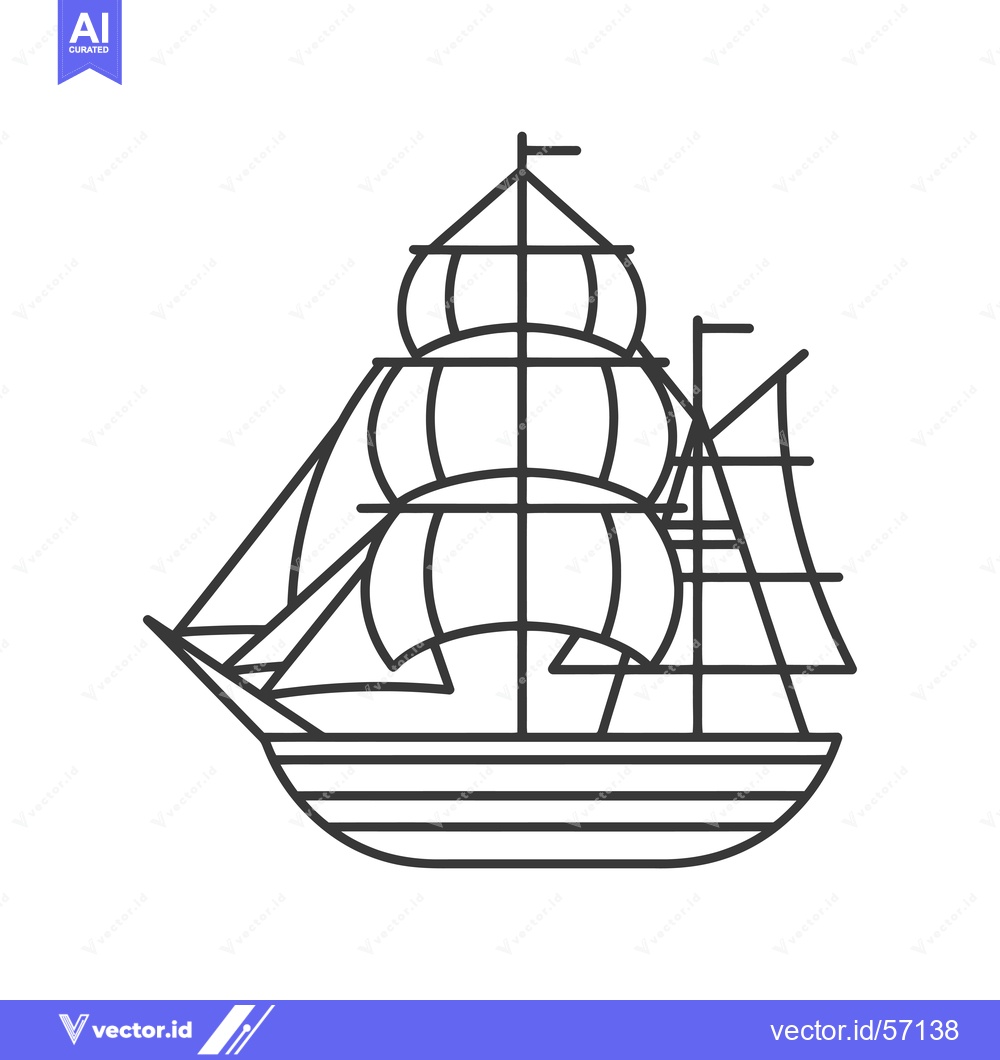 Premium Vector dari Line Drawing of a Three-Masted Sailing Ship