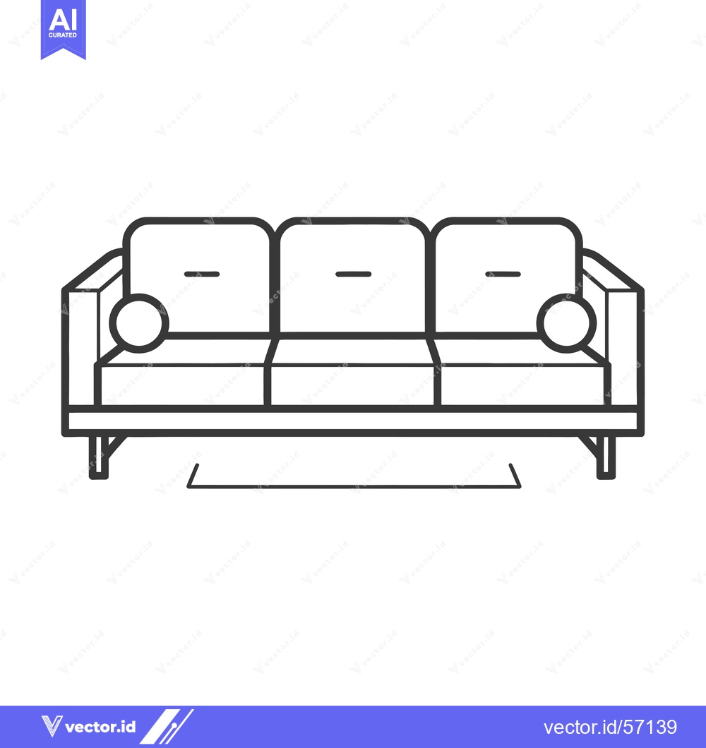 Premium Vector of Line drawing of a three-seater sofa with a rug underneath