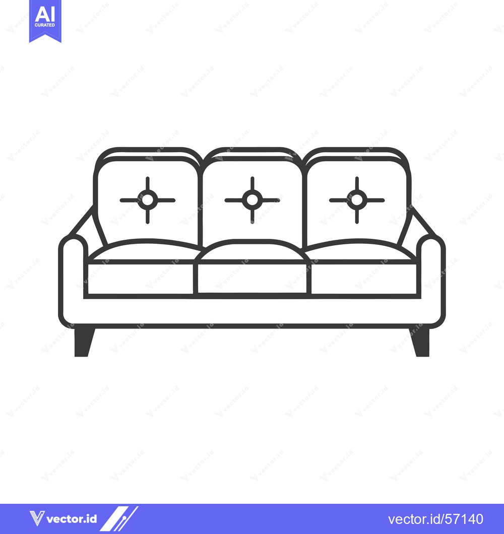 Premium Vector dari Line drawing of a three-seater sofa with button tufting