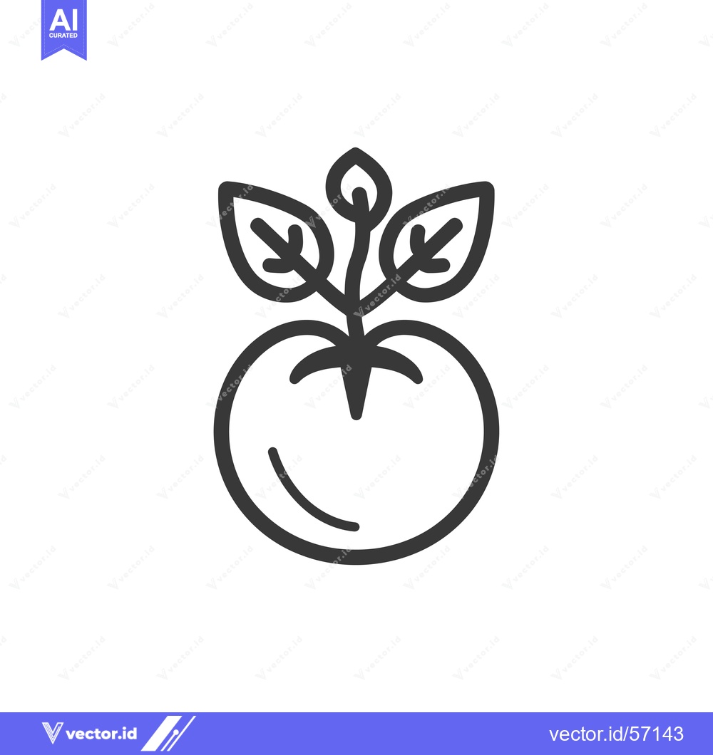 Premium Vector of Line Drawing of a Tomato Plant with Leaves