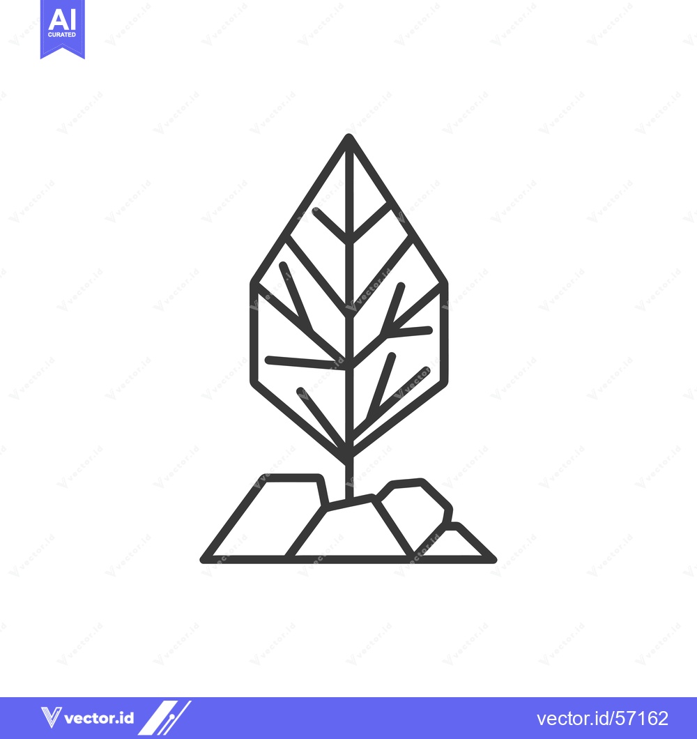 Premium Vector of Line Drawing of a Tree with a Geometric Leaf Growing from Rocks