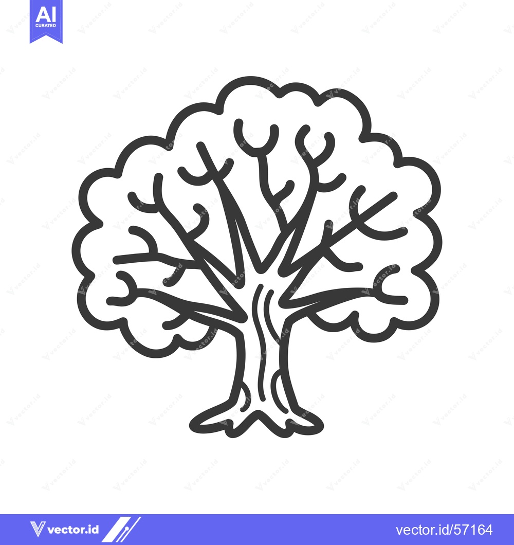 Premium Vector dari Line Drawing of a Tree with Branches and a Thick Trunk