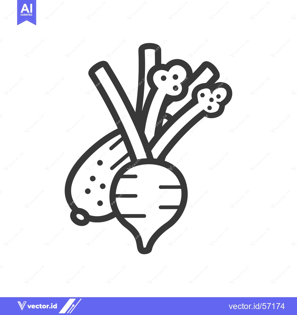 Premium Vector of Line Drawing of a Turnip and its Greens