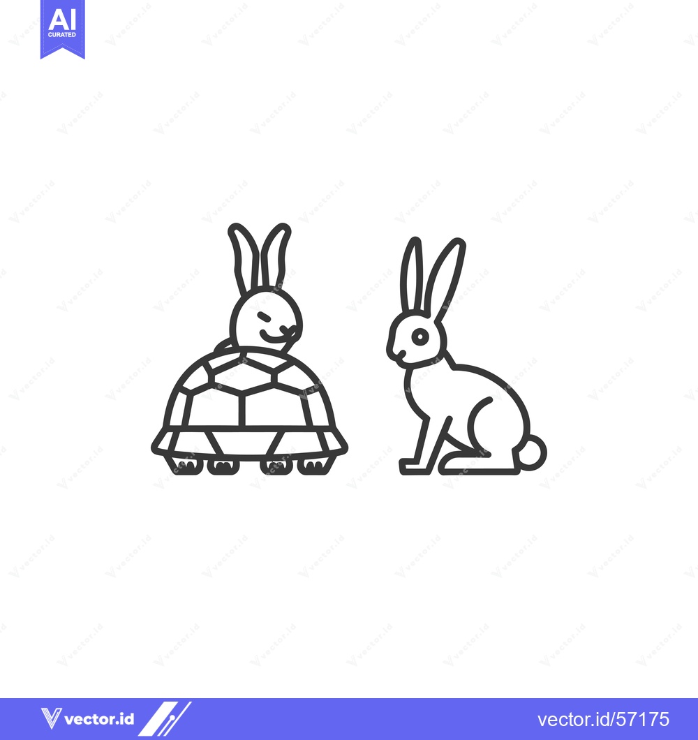 Premium Vector dari Line drawing of a turtle and rabbit facing each other