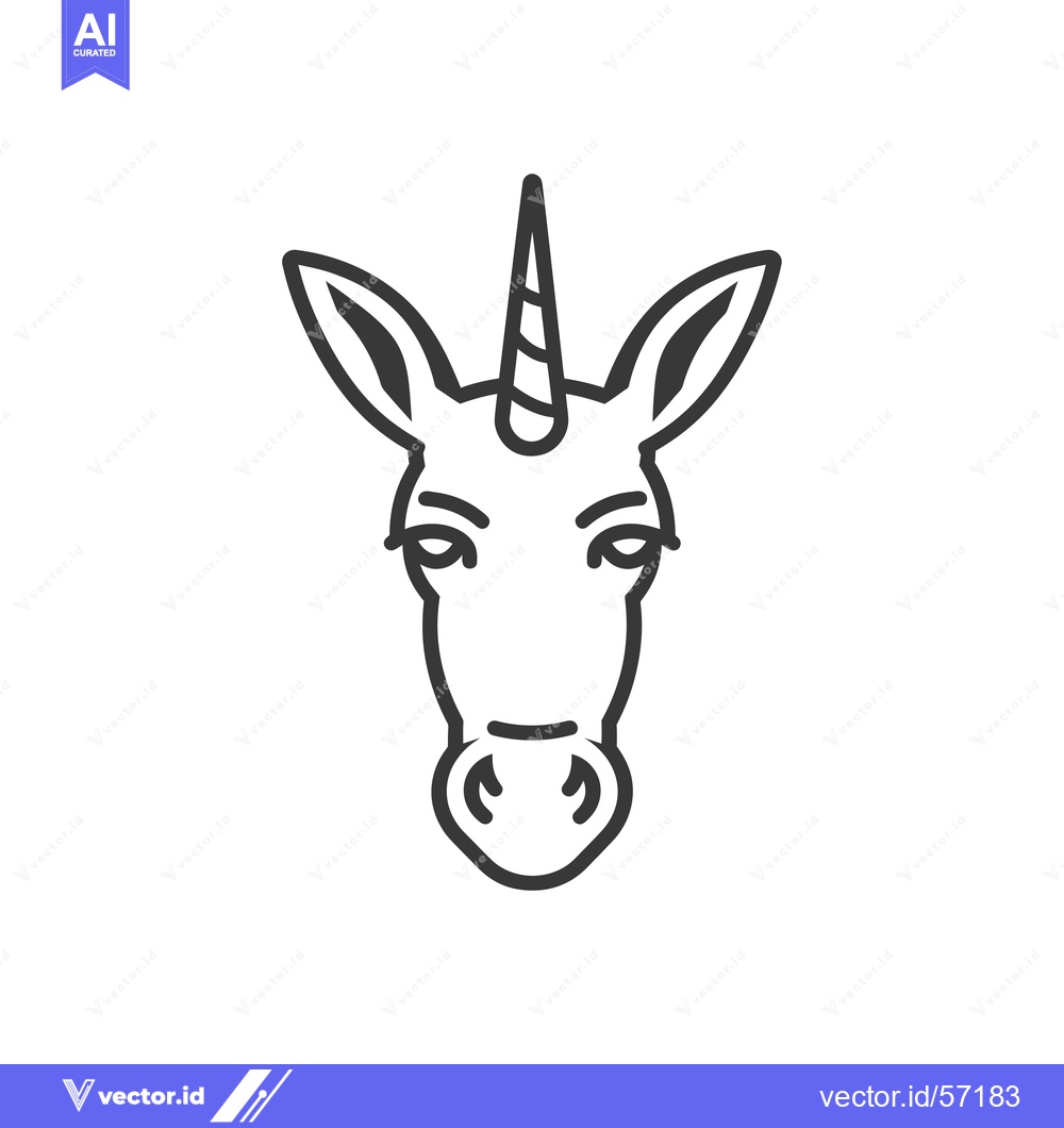 Premium Vector dari Line drawing of a unicorn's head with a curled horn
