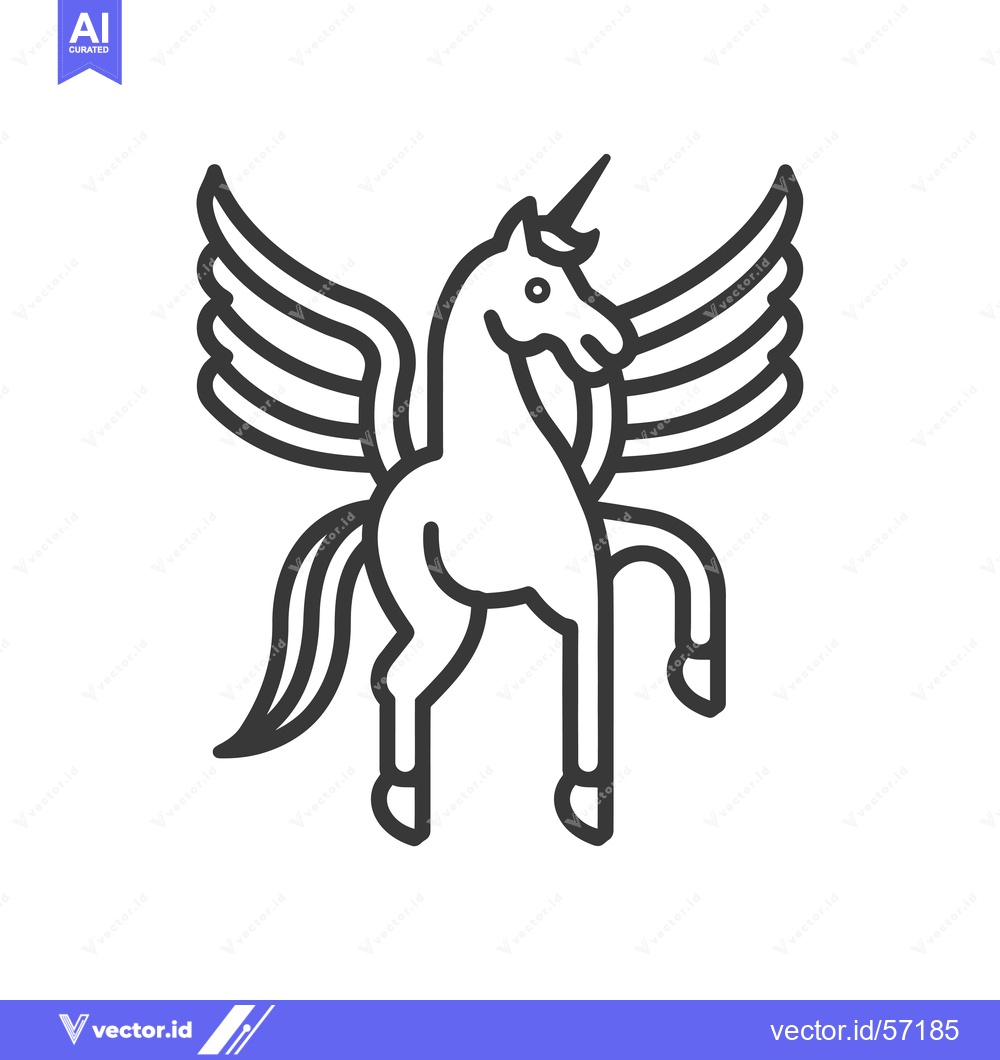 Premium Vector dari Line Drawing of a Unicorn with Wings Standing on its Hind Legs