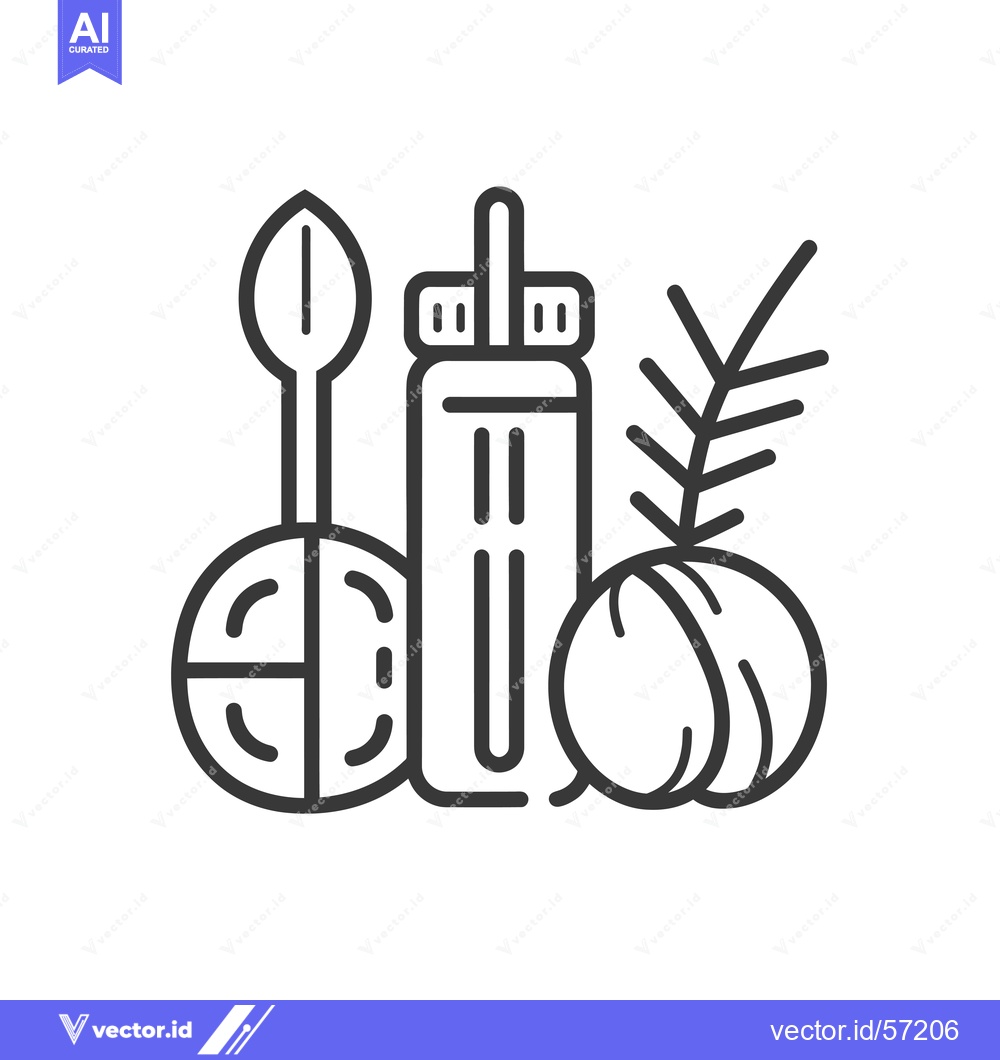 Premium Vector of Line drawing of a water bottle, spoon, and two nuts