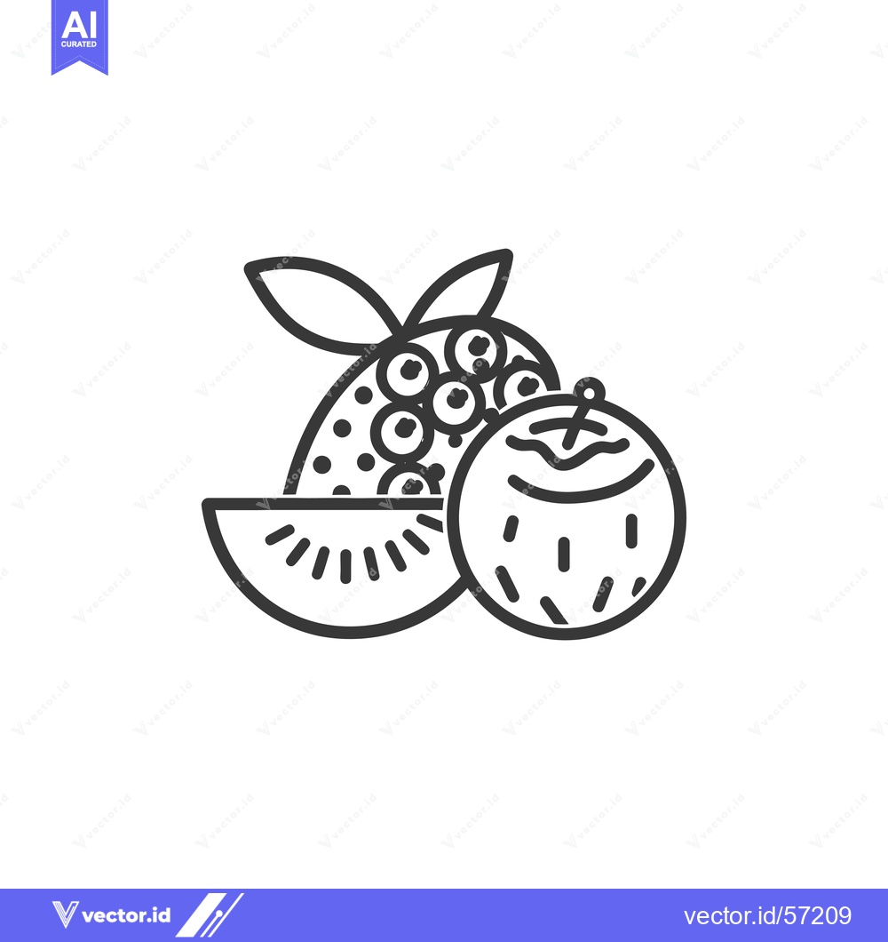 Premium Vector dari Line Drawing of a Watermelon Slice, Coconut and Lychee
