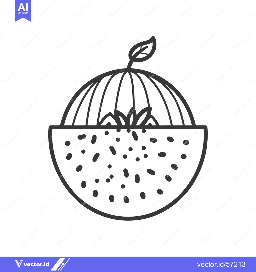 Premium Vector of Line Drawing of a Watermelon with a Leaf on Top