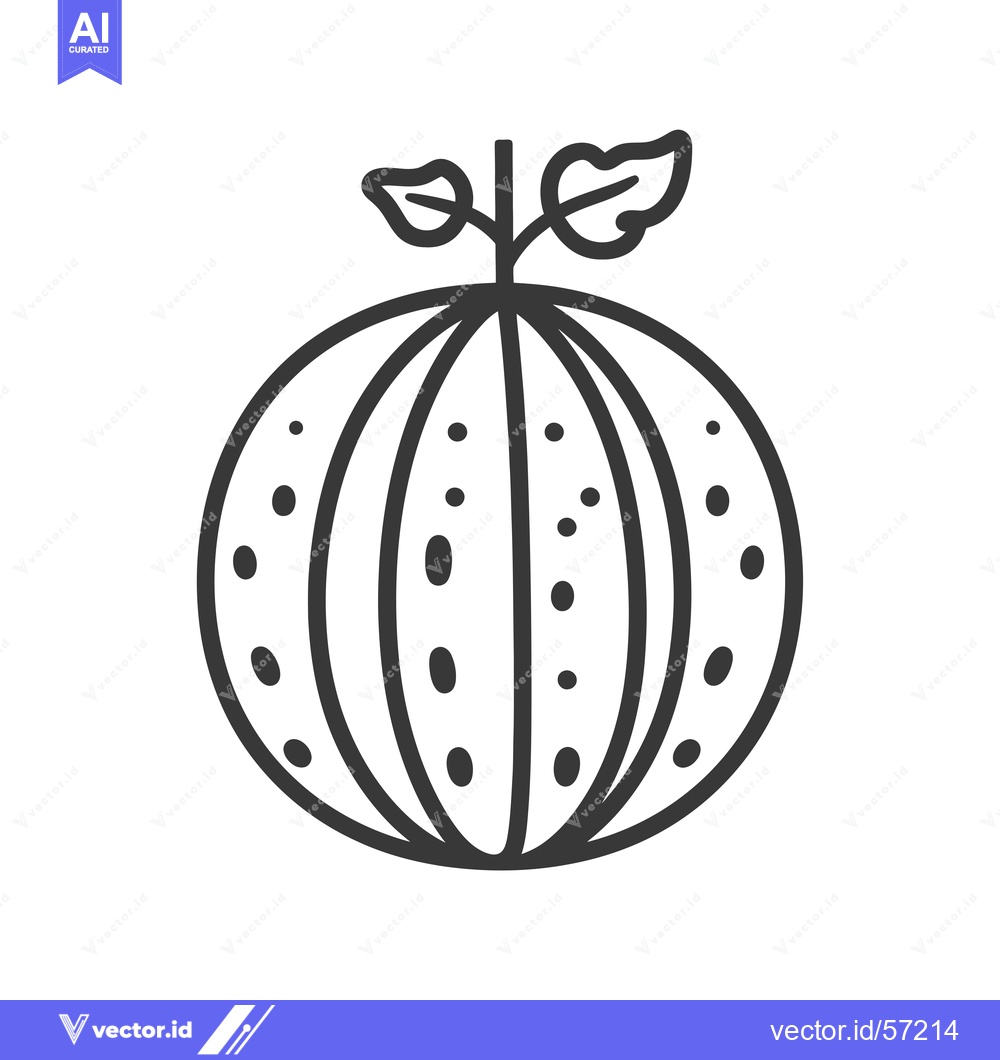 Premium Vector dari Line Drawing of a Watermelon with Seeds and Leaves