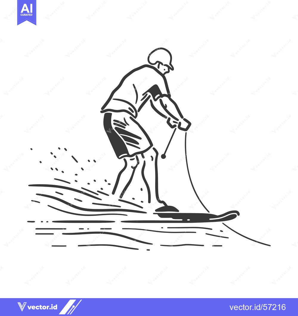 Premium Vector dari Line Drawing of a Water Skier