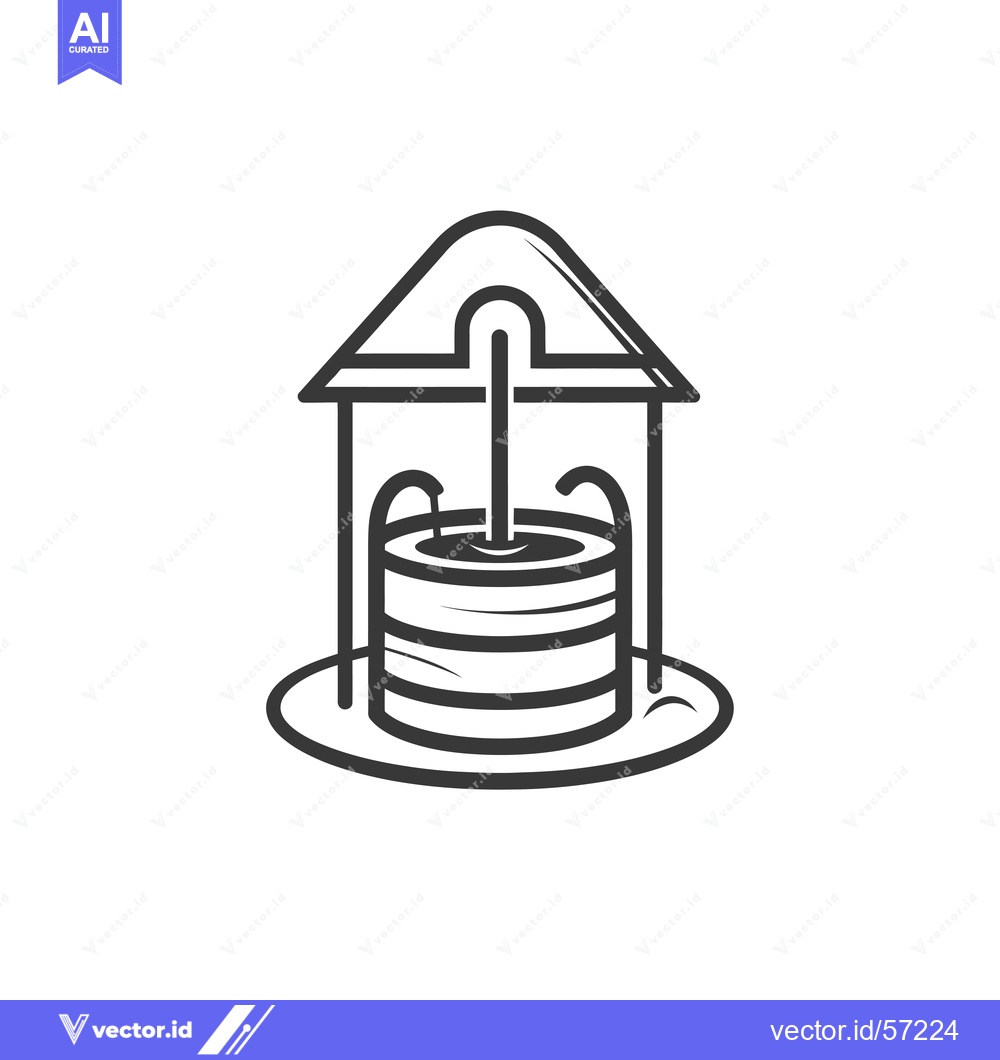 Premium Vector dari Line drawing of a well with water flowing from it
