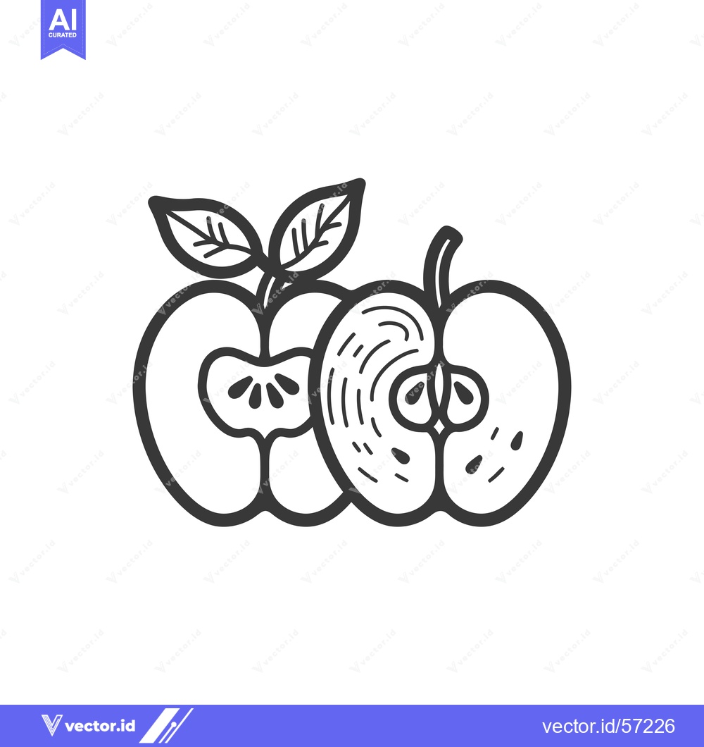 Premium Vector of Line Drawing of a Whole and Half Apple with Leaves