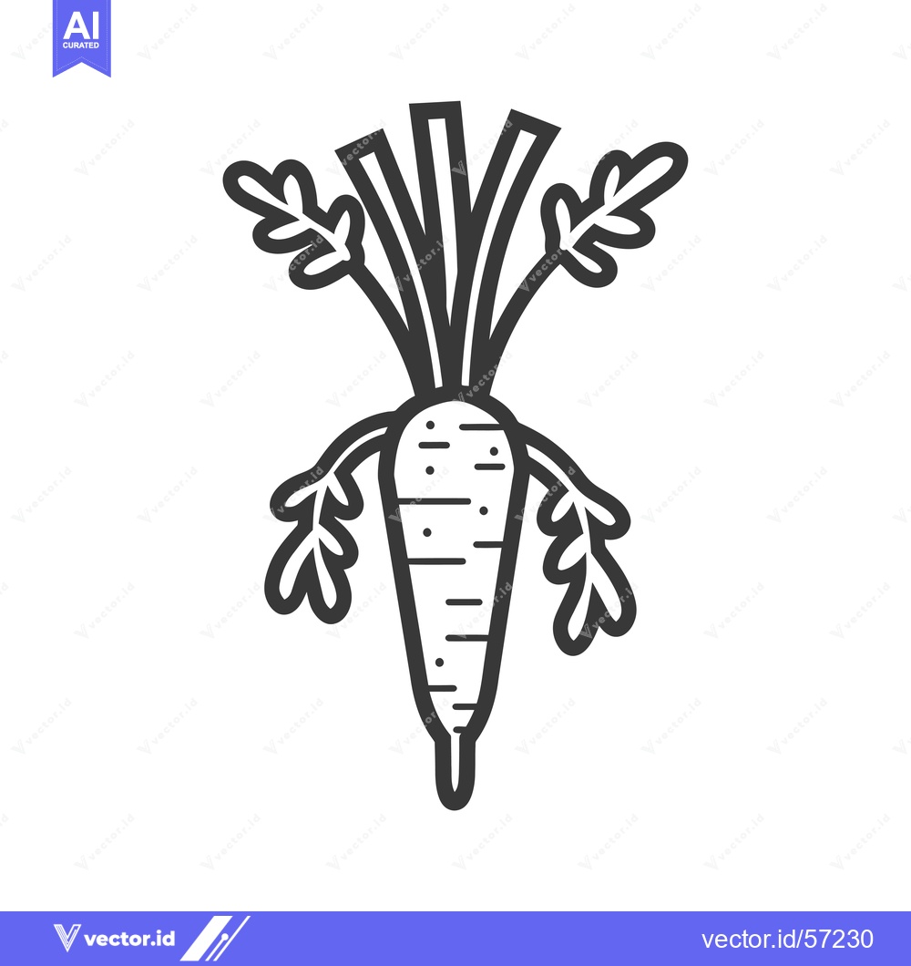 Premium Vector dari Line drawing of a whole carrot with green leaves