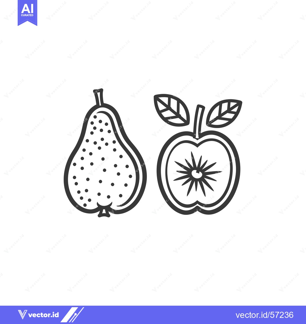 Premium Vector dari Line Drawing of a Whole Pear and Half an Apple