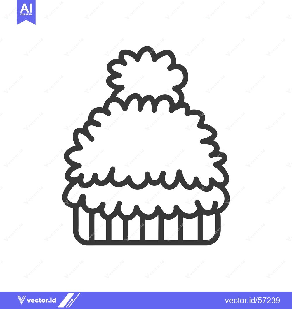 Premium Vector of Line Drawing of a Winter Hat with a Pom-Pom
