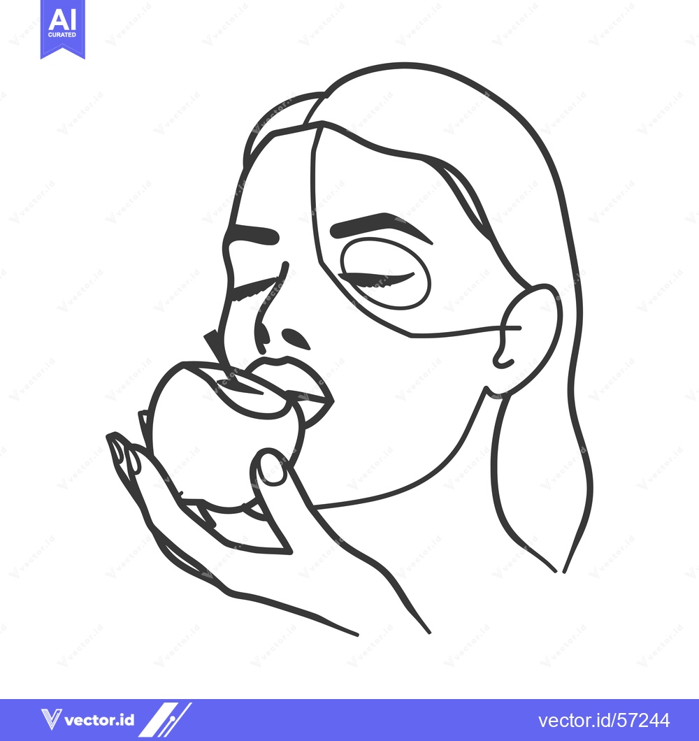 Premium Vector of Line Drawing of a Woman Eating an Apple