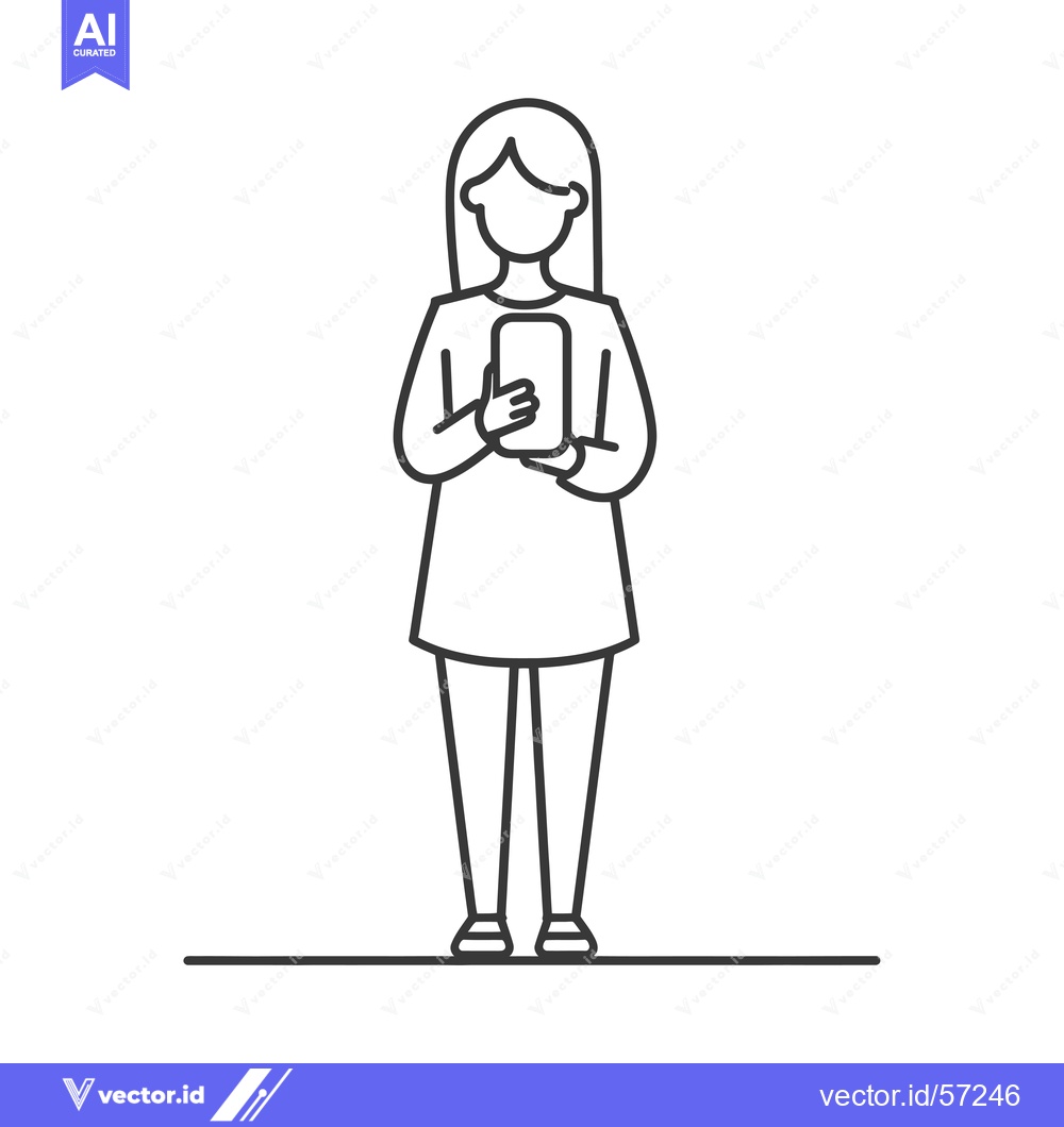 Premium Vector dari Line Drawing of a Woman Holding a Smartphone
