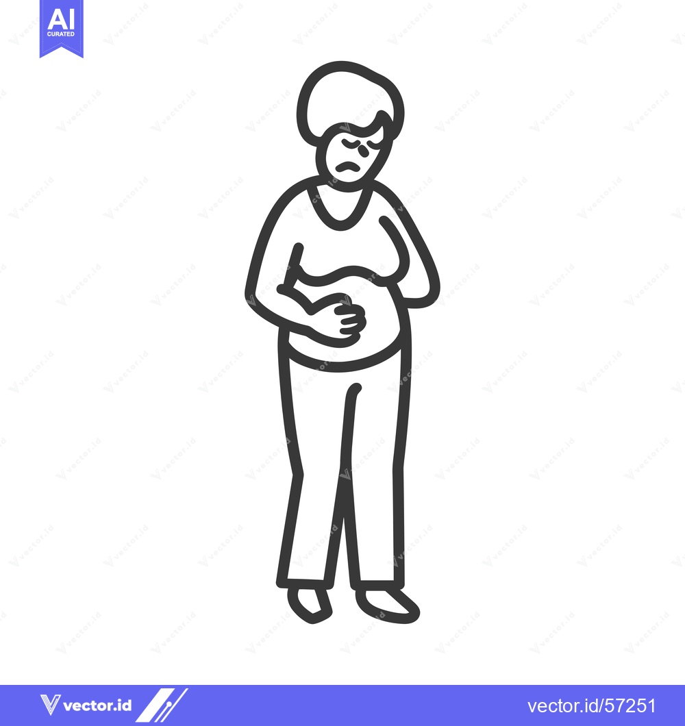 Premium Vector dari Line drawing of a woman holding her stomach in pain