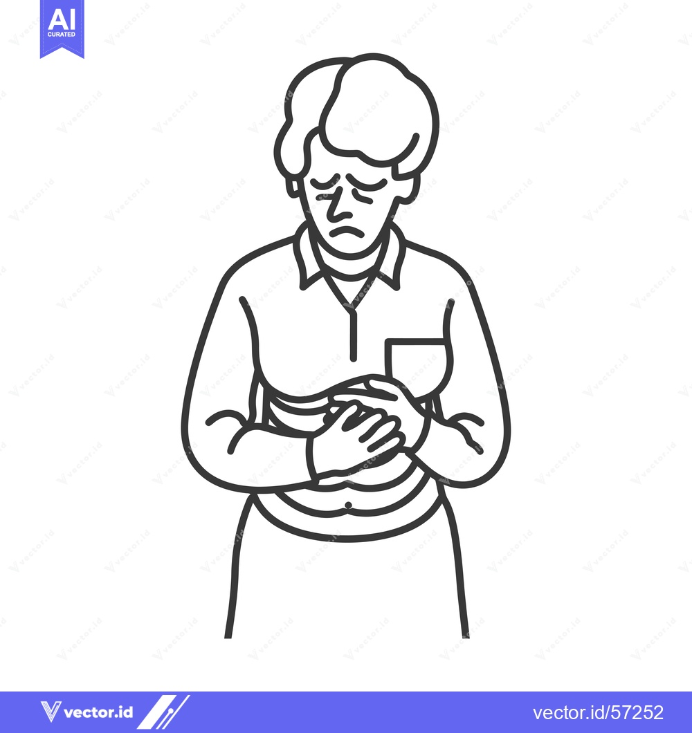 Premium Vector of Line drawing of a woman holding her stomach in pain