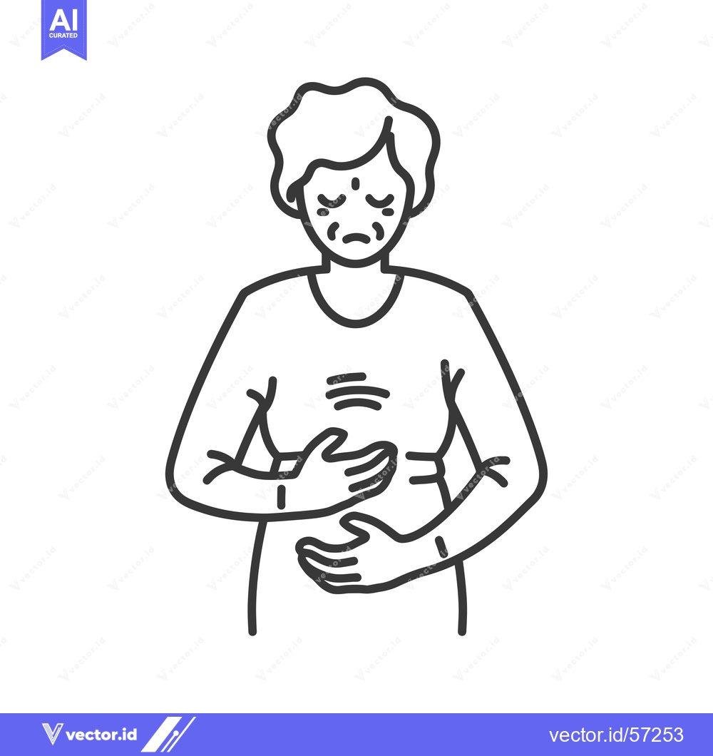 Premium Vector dari Line Drawing of a Woman Holding Her Stomach in Pain