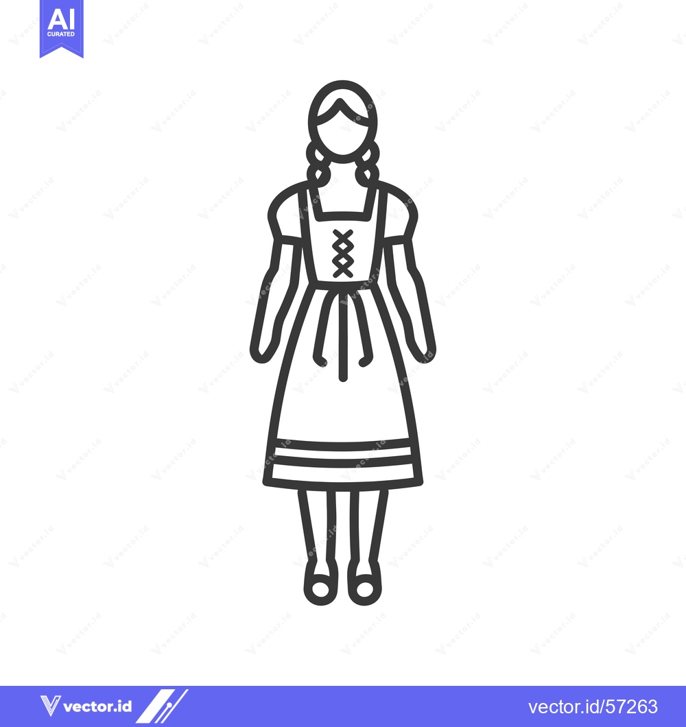 Premium Vector of Line drawing of a woman in a traditional dirndl dress