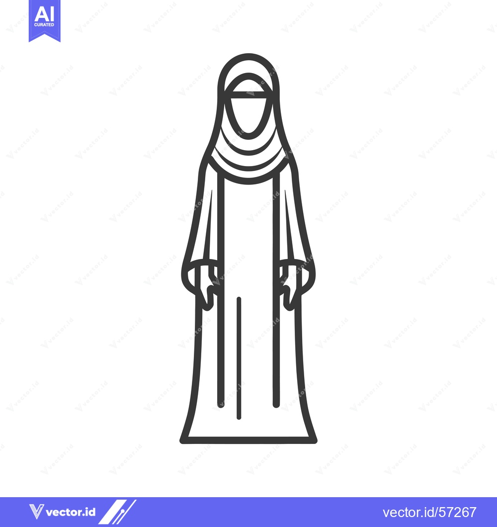 Premium Vector of Line drawing of a woman in a traditional Muslim abaya and hijab