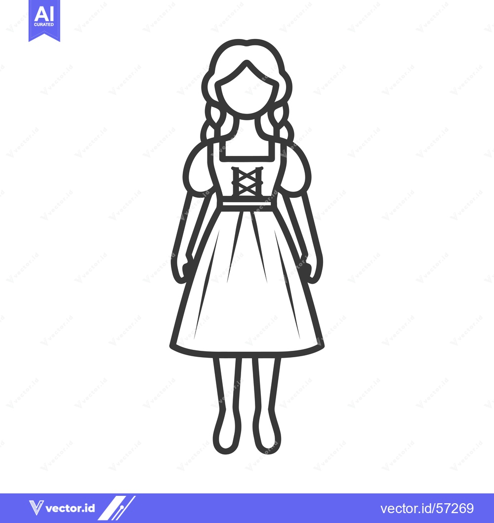 Premium Vector dari Line Drawing of a Woman in Traditional Bavarian Dress