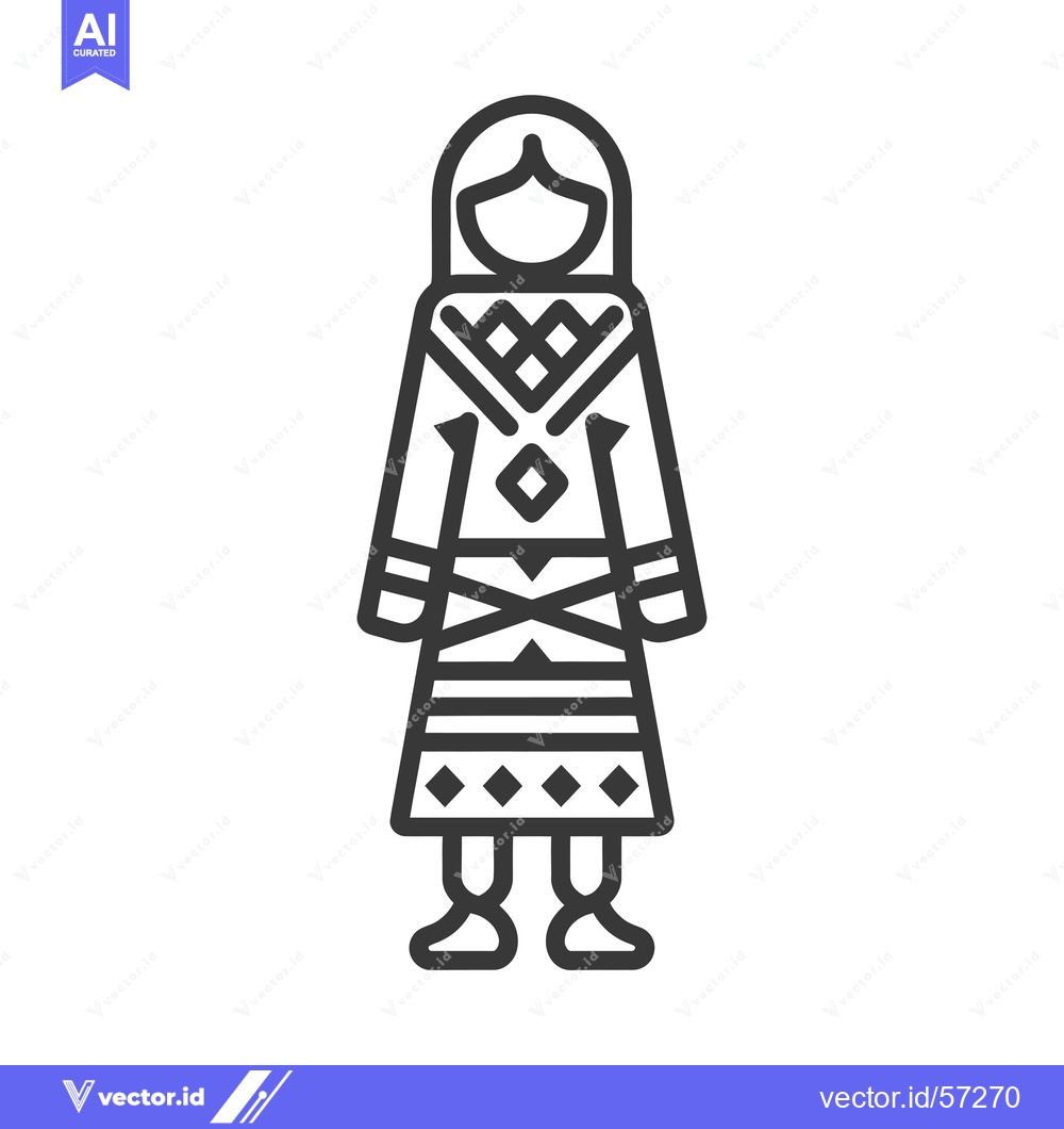 Premium Vector of Line drawing of a woman in traditional clothing with geometric pattern
