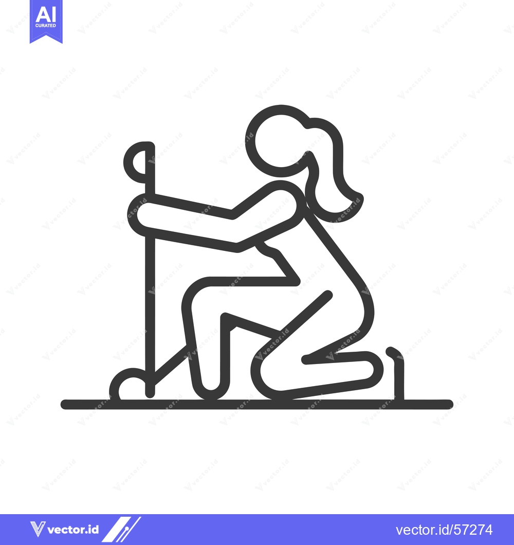 Premium Vector of Line drawing of a woman kneeling and holding a stick