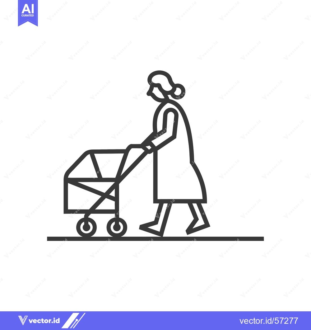 Premium Vector dari Line Drawing of a Woman Pushing a Stroller