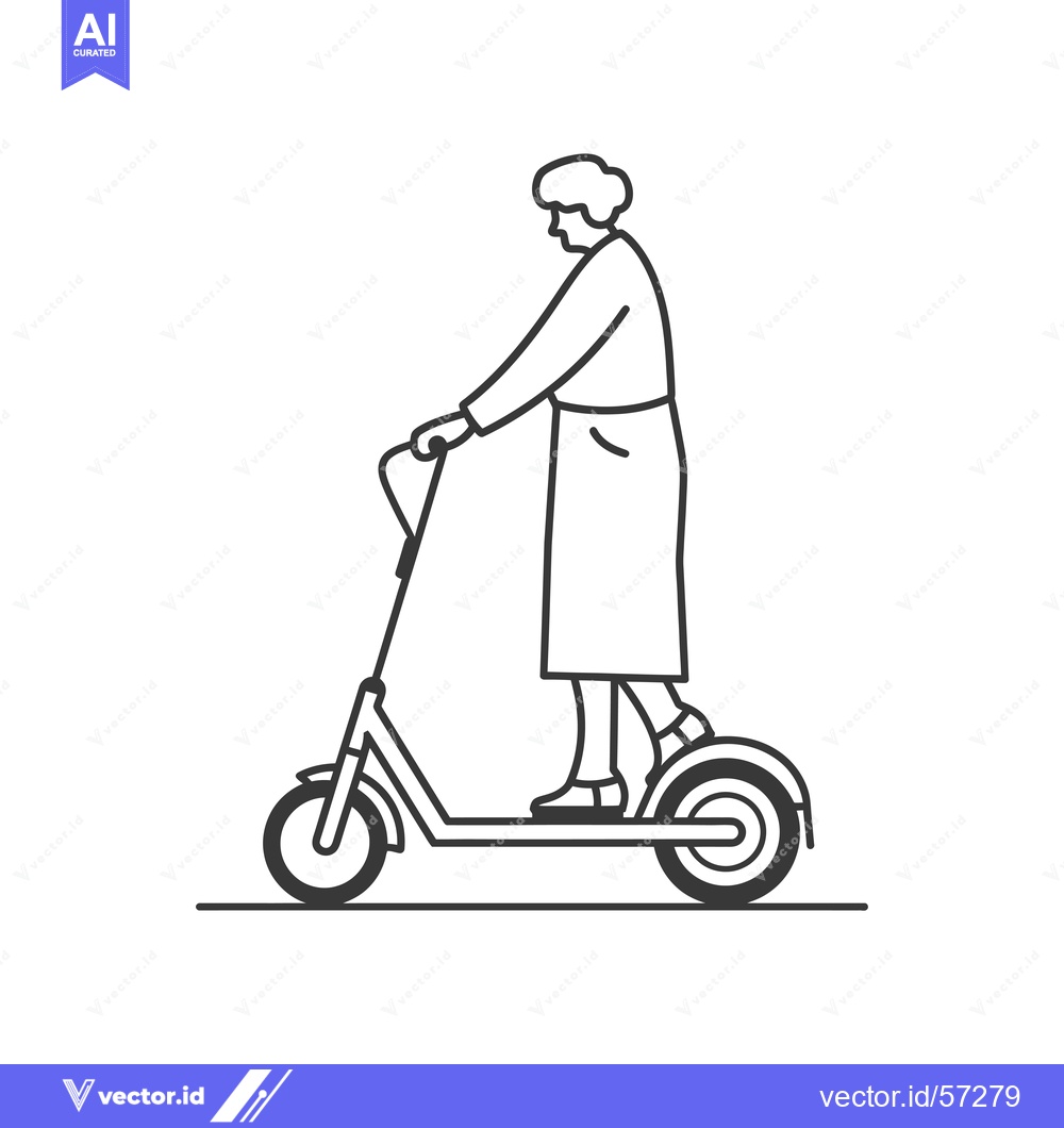 Premium Vector of Line Drawing of a Woman Riding an Electric Scooter