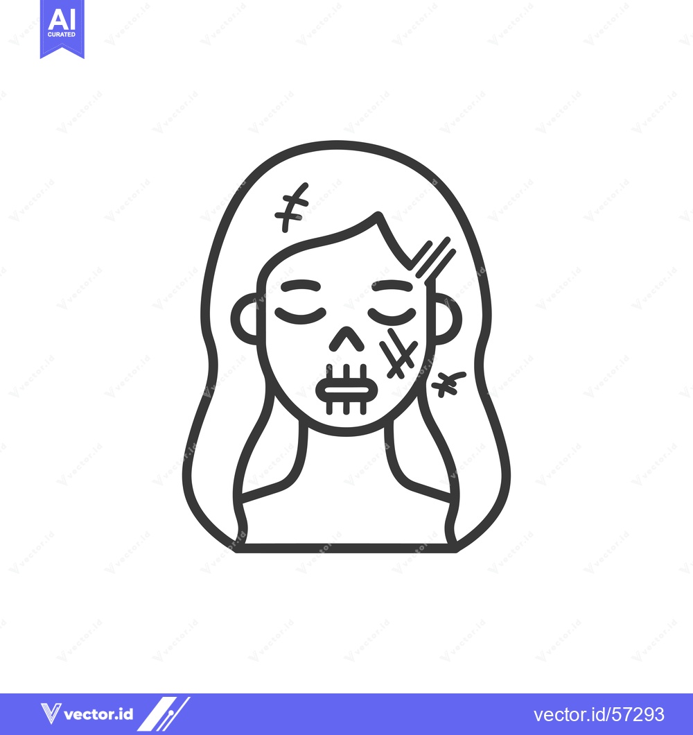 Premium Vector dari Line drawing of a woman's face with stitches and scars