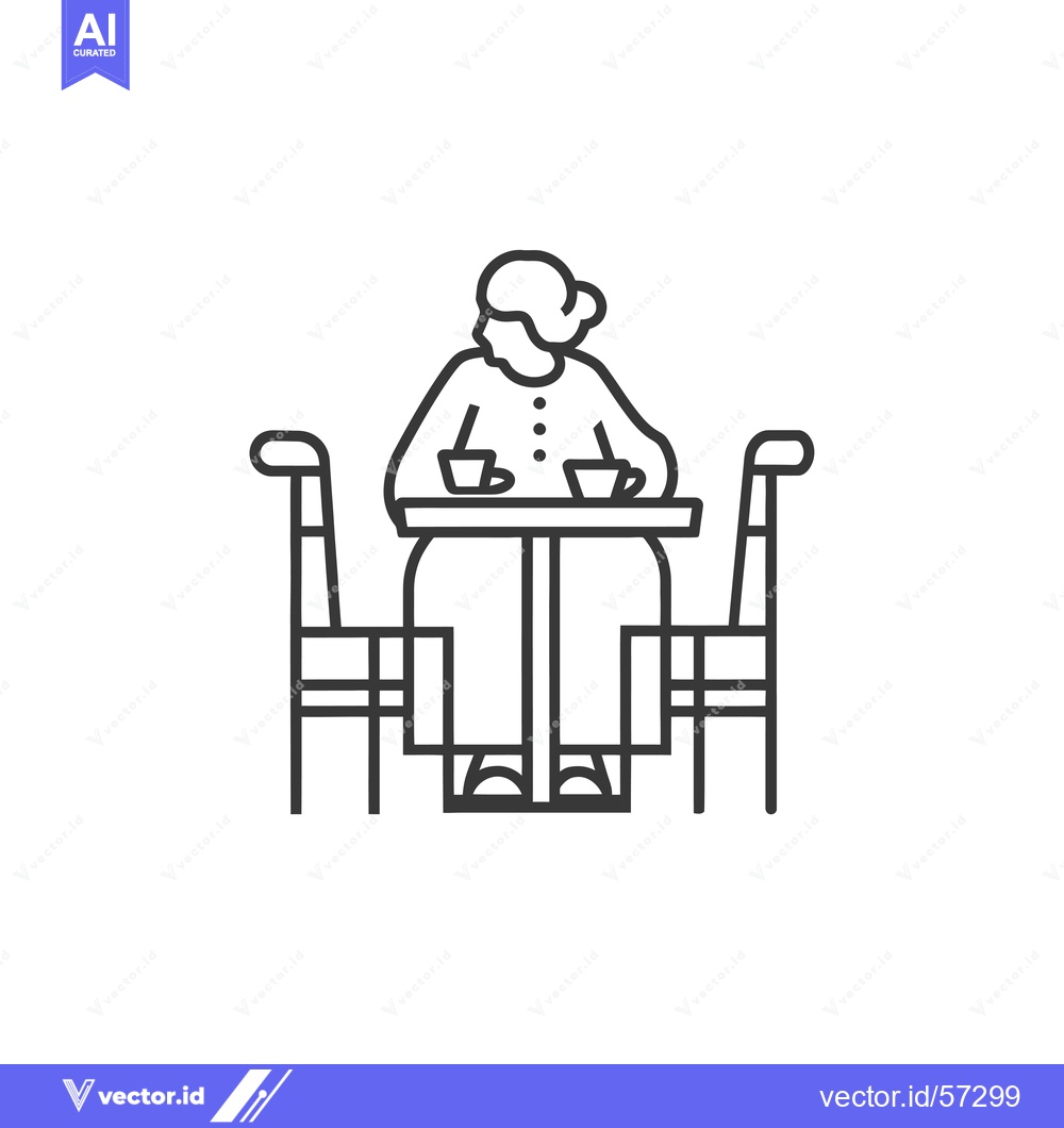 Premium Vector dari Line drawing of a woman sitting at a table with two cups