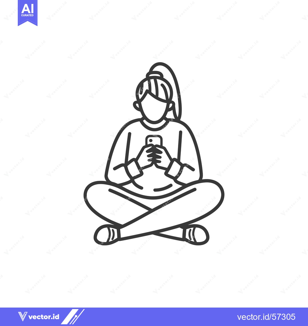 Premium Vector dari Line Drawing of a Woman Sitting with Her Legs Crossed, Holding a Smart