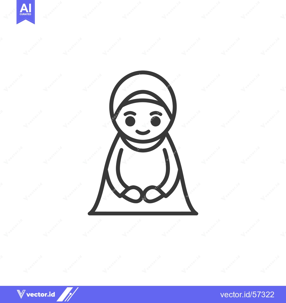 Premium Vector dari Line Drawing of a Woman Wearing a Headscarf Bowing