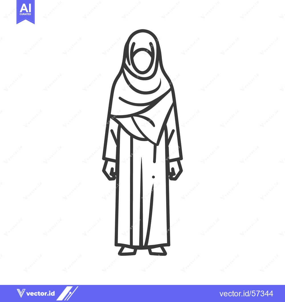 Premium Vector of Line Drawing of a Woman Wearing a Hijab and Abaya
