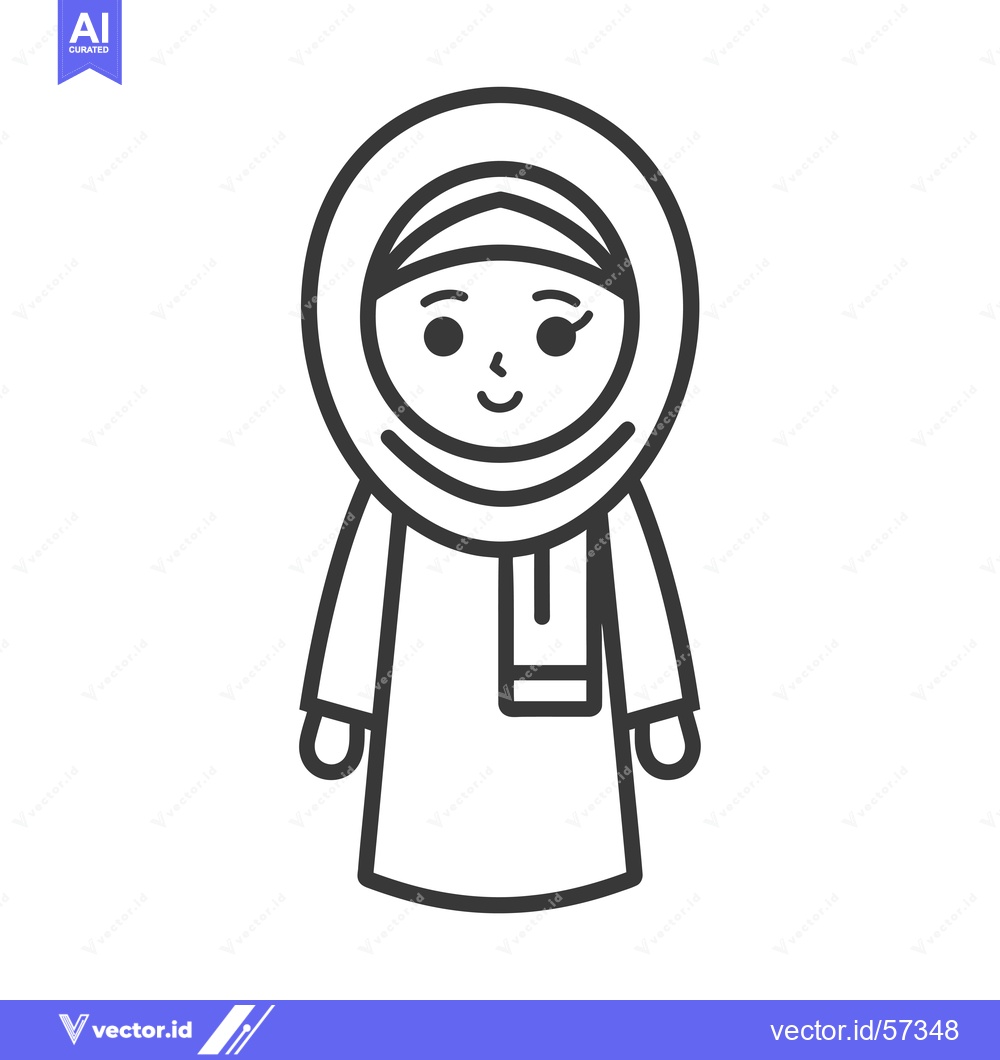 Premium Vector dari Line drawing of a woman wearing a hijab and traditional clothing
