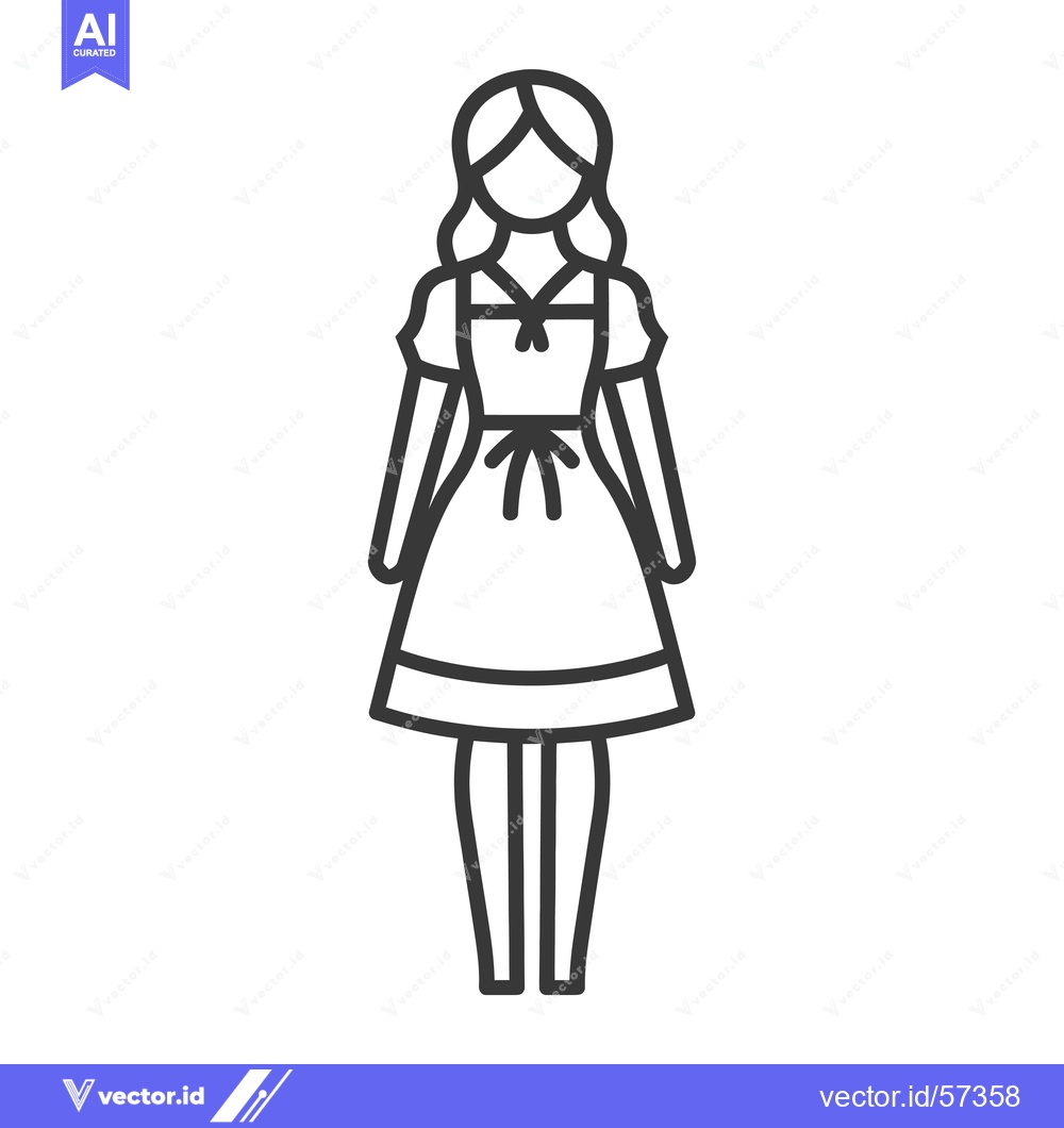 Premium Vector dari Line drawing of a woman wearing a traditional dirndl dress